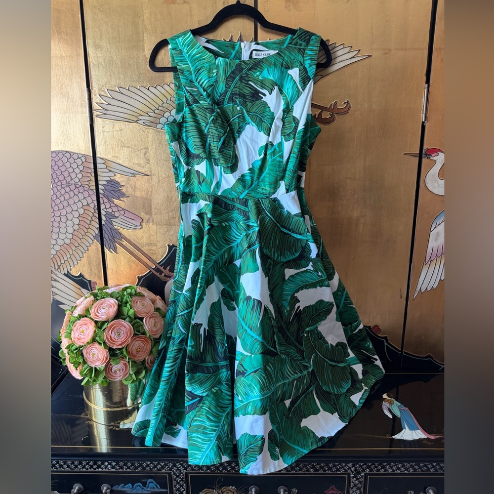 NEW Grace Karin Tropical Green Banana Leaf Dress - Retro,Timeless,Cocktail - M